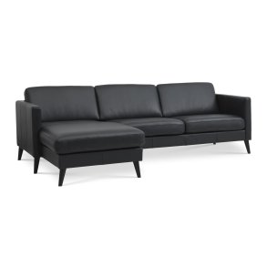 Ask st 51 3D sofa, m. chaiselong - sort semianilin lder og sort tr