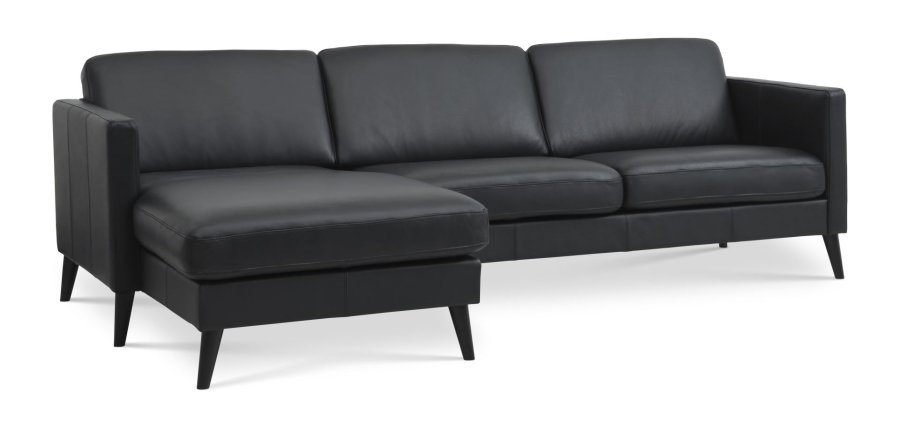 Ask st 51 3D sofa, m. chaiselong - sort semianilin lder og sort tr