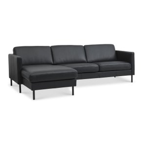 Ask st 51 3D sofa, m. chaiselong - sort semianilin lder og sort metal