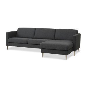 Ask 51 3D sofa, m. chaiselong - antracitgr polyester stof og natur tr