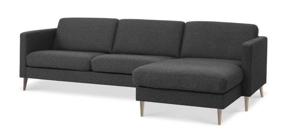 Ask 51 3D sofa, m. chaiselong - antracitgr polyester stof og natur tr