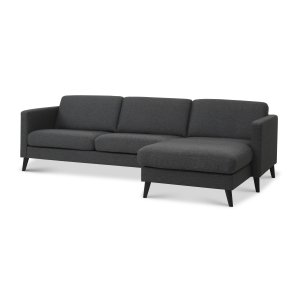 Ask st 51 3D sofa, m. chaiselong - antracitgr polyester stof og sort tr