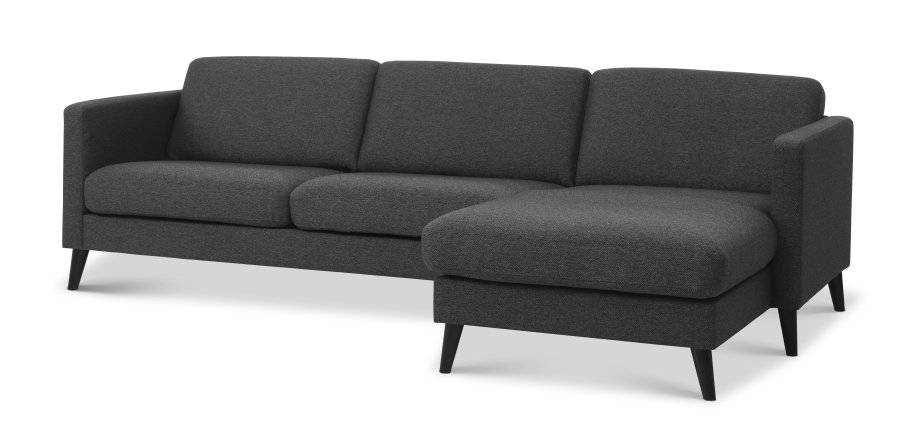Ask st 51 3D sofa, m. chaiselong - antracitgr polyester stof og sort tr