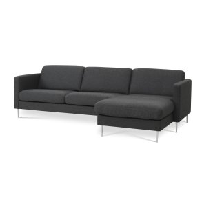 Ask 51 3D sofa, m. chaiselong - antracitgr polyester stof og brstet aluminium