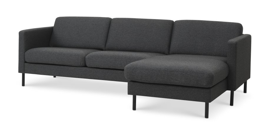 Ask st 51 3D sofa, m. chaiselong - antracitgr polyester stof og sort metal