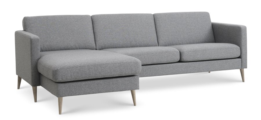 Ask st 51 3D sofa, m. chaiselong - lys granitgr polyester stof og natur tr