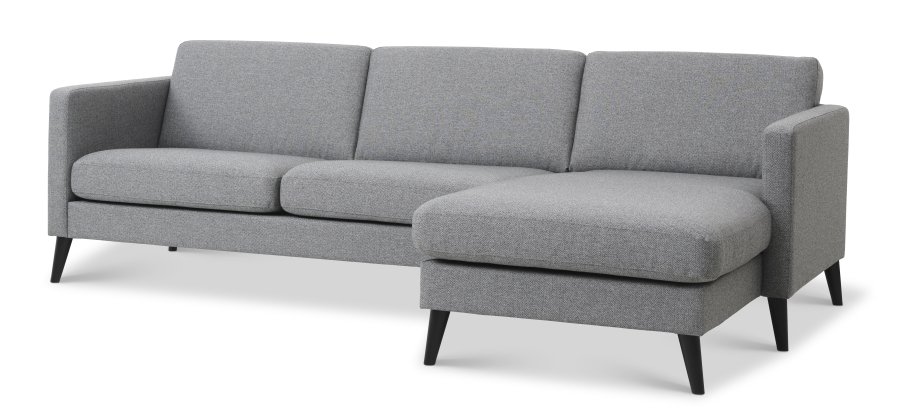 Ask st 51 3D sofa, m. chaiselong - lys granitgr polyester stof og sort tr