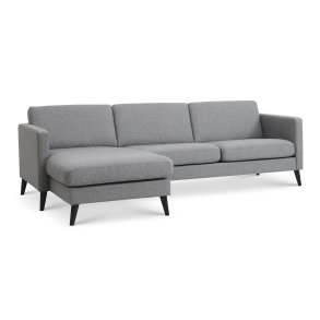Ask st 51 3D sofa, m. chaiselong - lys granitgr polyester stof og sort tr