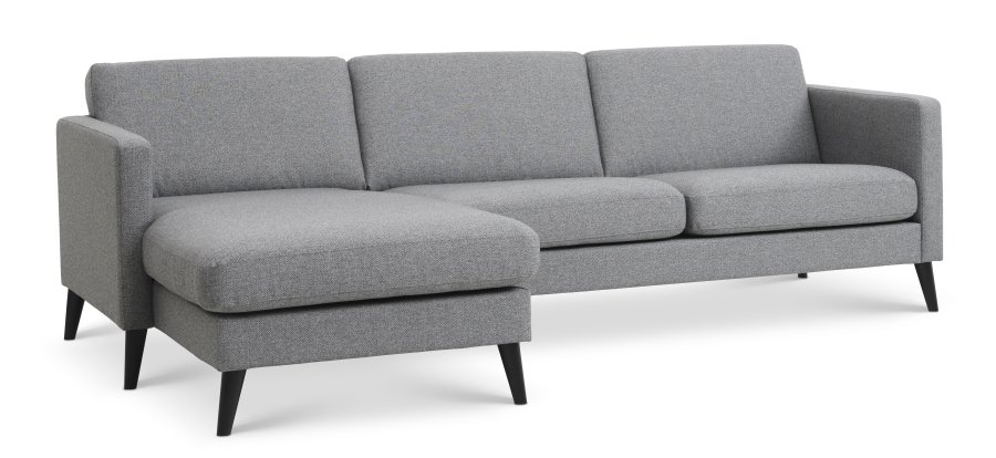 Ask st 51 3D sofa, m. chaiselong - lys granitgr polyester stof og sort tr