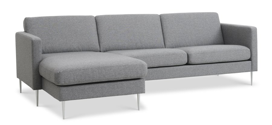 Ask st 51 3D sofa, m. chaiselong - lys granitgr polyester stof og brstet aluminium
