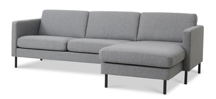 Ask st 51 3D sofa, m. chaiselong - lys granitgr polyester stof og sort metal