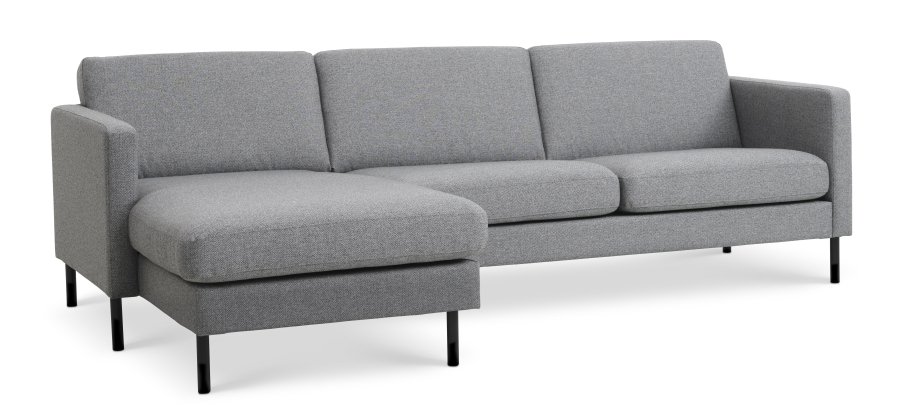 Ask st 51 3D sofa, m. chaiselong - lys granitgr polyester stof og sort metal