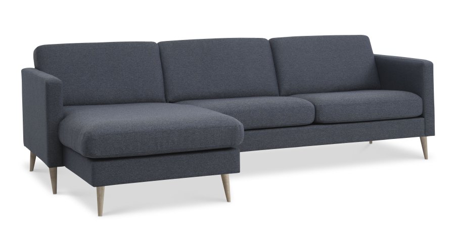 Ask st 51 3D sofa, m. chaiselong - navy bl polyester stof og natur tr