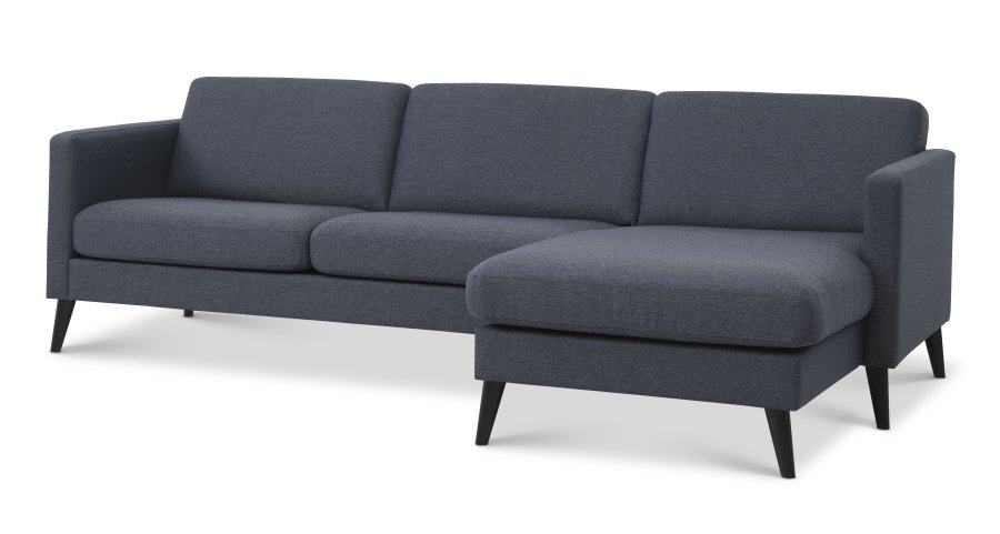Ask st 51 3D sofa, m. chaiselong - navy bl polyester stof og sort tr