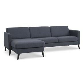 Ask st 51 3D sofa, m. chaiselong - navy bl polyester stof og sort tr