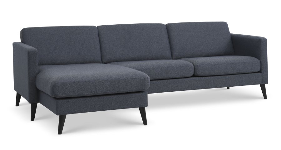 Ask st 51 3D sofa, m. chaiselong - navy bl polyester stof og sort tr