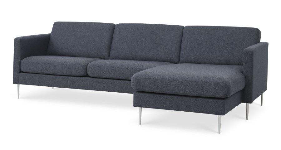 Ask st 51 3D sofa, m. chaiselong - navy bl polyester stof og brstet aluminium