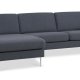 Ask st 51 3D sofa, m. chaiselong - navy bl polyester stof og brstet aluminium