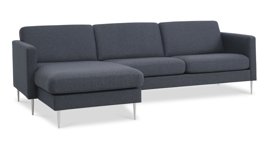 Ask st 51 3D sofa, m. chaiselong - navy bl polyester stof og brstet aluminium