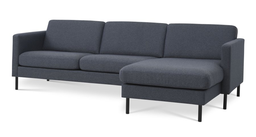 Ask st 51 3D sofa, m. chaiselong - navy bl polyester stof og sort metal