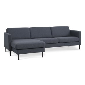 Ask st 51 3D sofa, m. chaiselong - navy bl polyester stof og sort metal