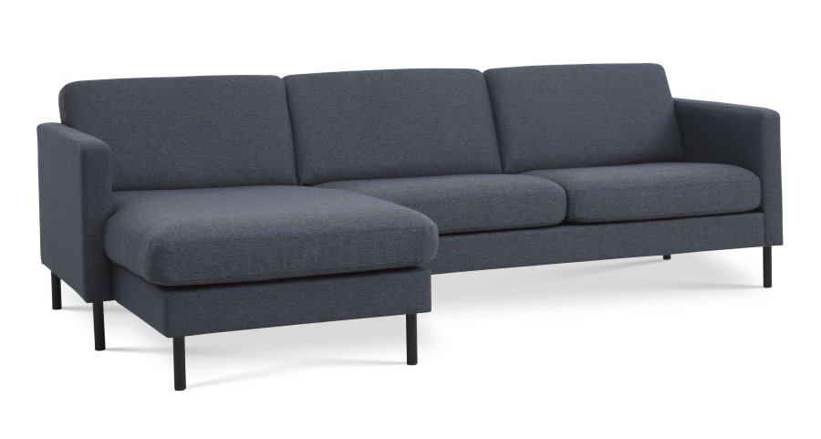 Ask st 51 3D sofa, m. chaiselong - navy bl polyester stof og sort metal