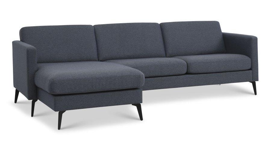 Ask st 51 3D sofa, m. chaiselong - navy bl polyester stof og Eiffel ben
