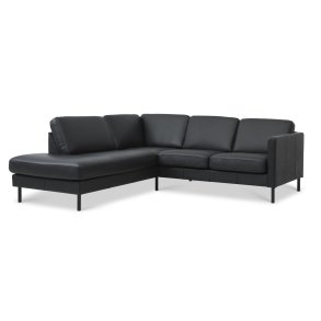 Ask st 52 lille OE sofa, m. venstre chaiselong - sort semianilin lder og sort metal