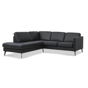 Ask st 52 lille OE sofa, m. venstre chaiselong - sort semianilin lder og Eiffel ben