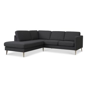 Ask st 52 lille OE sofa, m. venstre chaiselong - antracitgr polyester stof og natur tr