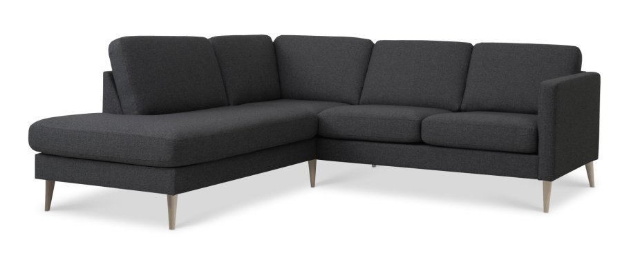 Ask st 52 lille OE sofa, m. venstre chaiselong - antracitgr polyester stof og natur tr