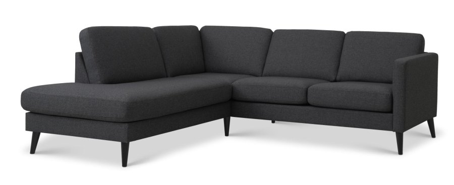 Ask st 52 lille OE sofa, m. venstre chaiselong - antracitgr polyester stof og sort tr