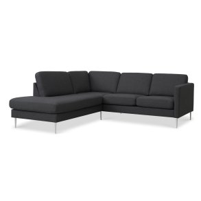 Ask st 52 lille OE sofa, m. venstre chaiselong - antracitgr polyester stof og brstet aluminium