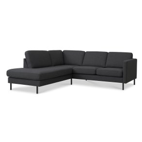 Ask st 52 lille OE sofa, m. venstre chaiselong - antracitgr polyester stof og sort metal