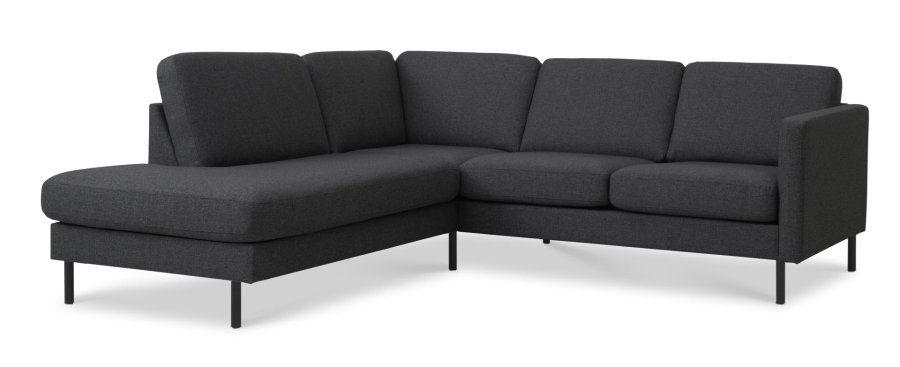 Ask st 52 lille OE sofa, m. venstre chaiselong - antracitgr polyester stof og sort metal