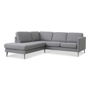 Ask st 52 lille OE sofa, m. venstre chaiselong - lys granitgr polyester stof og natur tr