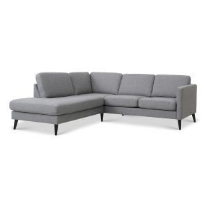 Ask st 52 lille OE sofa, m. venstre chaiselong - lys granitgr polyester stof og sort tr
