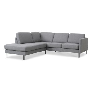 Ask st 52 lille OE sofa, m. venstre chaiselong - lys granitgr polyester stof og sort metal