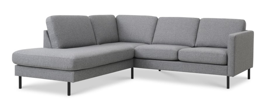 Ask st 52 lille OE sofa, m. venstre chaiselong - lys granitgr polyester stof og sort metal
