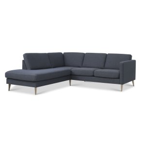 Ask st 52 lille OE sofa, m. venstre chaiselong - navy bl polyester stof og natur tr