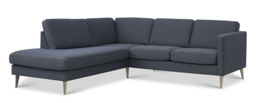 Ask st 52 lille OE sofa, m. venstre chaiselong - navy bl polyester stof og natur tr