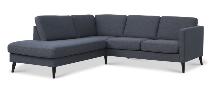 Ask st 52 lille OE sofa, m. venstre chaiselong - navy bl polyester stof og sort tr