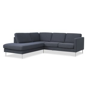 Ask st 52 lille OE sofa, m. venstre chaiselong - navy bl polyester stof og brstet aluminium