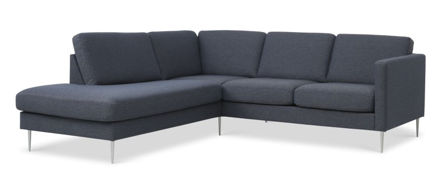 Ask st 52 lille OE sofa, m. venstre chaiselong - navy bl polyester stof og brstet aluminium