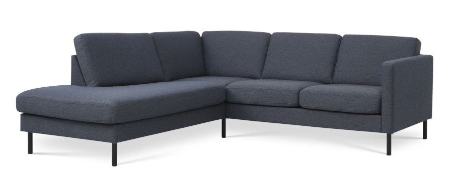 Ask st 52 lille OE sofa, m. venstre chaiselong - navy bl polyester stof og sort metal
