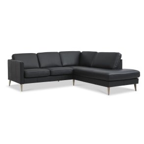 Ask st 53 lille OE sofa, m. hjre chaiselong - sort semianilin lder og natur tr