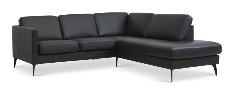 Ask st 53 lille OE sofa, m. hjre chaiselong - sort semianilin lder og Eiffel ben