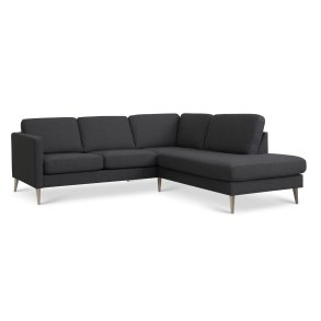 Ask st 53 lille OE sofa, m. hjre chaiselong - antracitgr polyester stof og natur tr