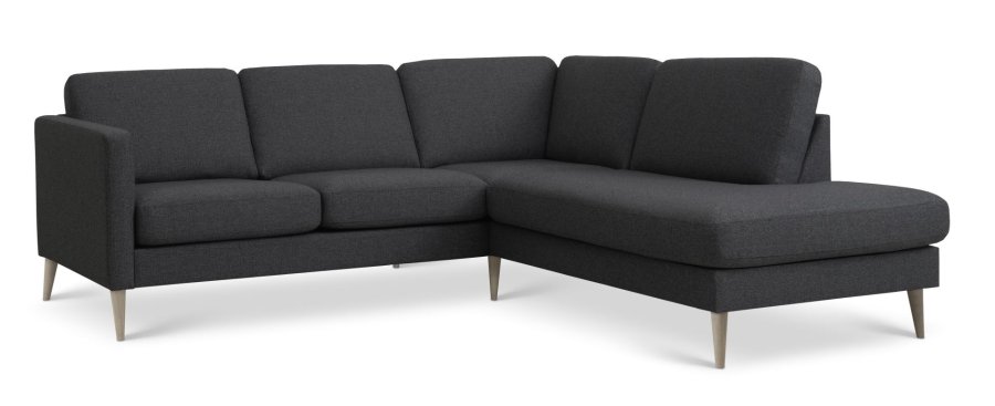 Ask st 53 lille OE sofa, m. hjre chaiselong - antracitgr polyester stof og natur tr