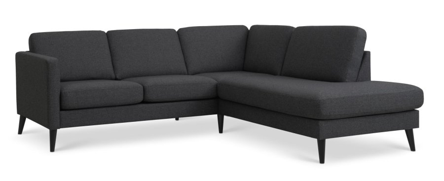 Ask st 53 lille OE sofa, m. hjre chaiselong - antracitgr polyester stof og sort tr